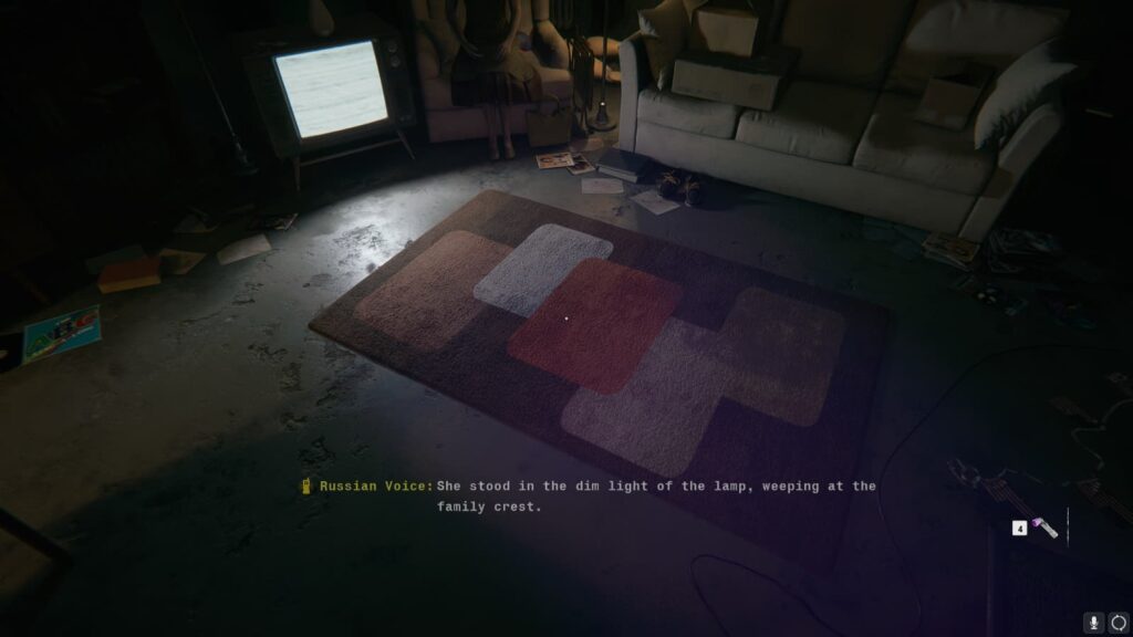 The blacklight shines on the rug.