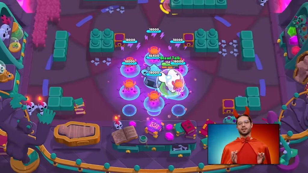 The screenshot shows gameplay of the new Brawl Stars game mode - Spirit Wars in the Angels vs Demons event