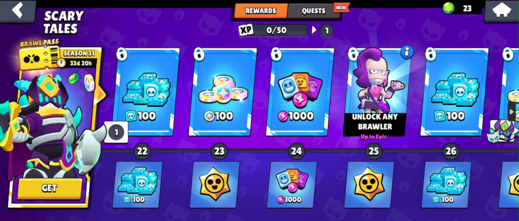 It’s a screenshot from the game Brawl Stars, featuring levels of the new Brawl Pass