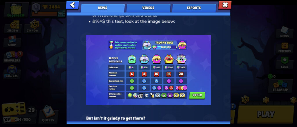 The image shows the progression of the Trophy Box in Brawl Stars and the rewards players get from them — Brawl Stars Trophy System Rework.