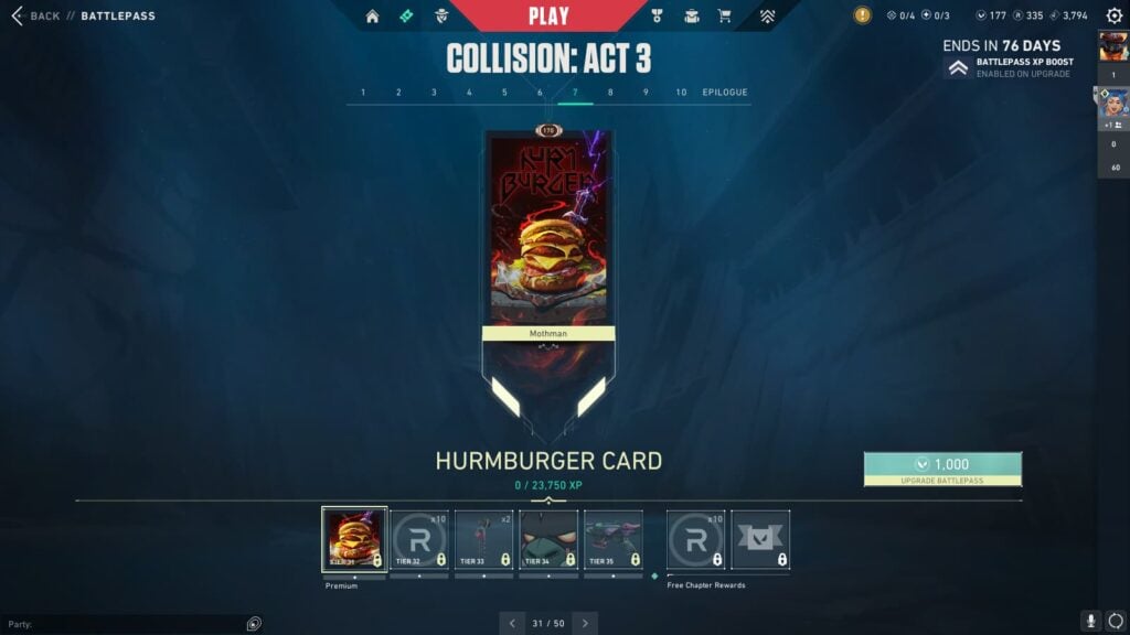 Hurmburger Card in the VALORANT Episode 9 Act 3 Battle Pass.