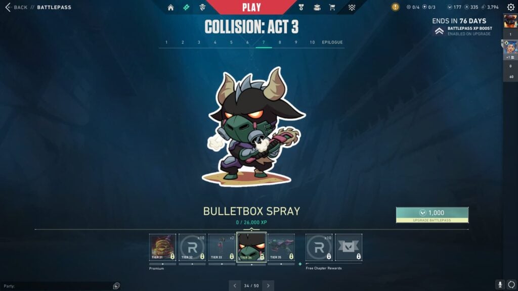 Bulletbox Spray in the VALORANT Episode 9 Act 3 Battle Pass.