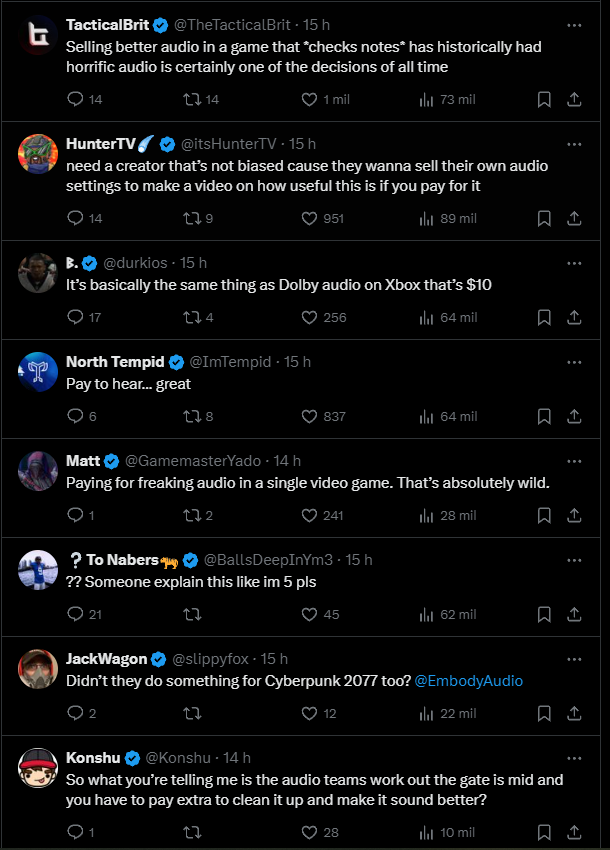 Call of Duty players complaining about the Embody subscription for Black Ops 6 audio.