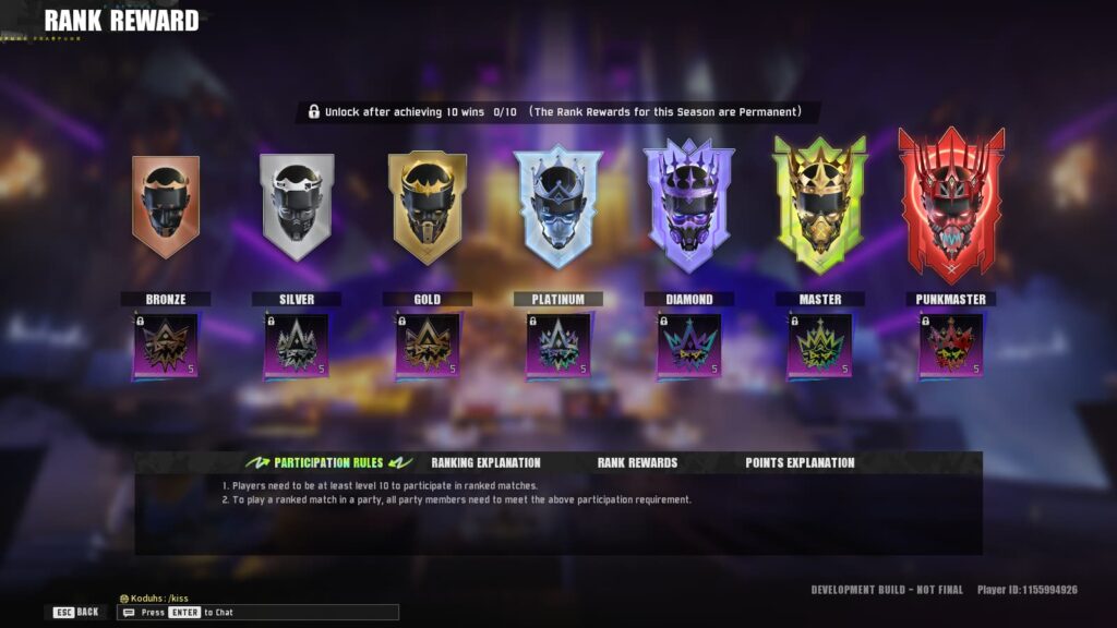 The FragPunk closed beta ranked rewards.