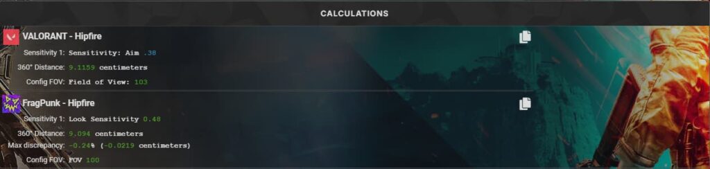 The VALORANT to FragPunk sensitivity conversion.