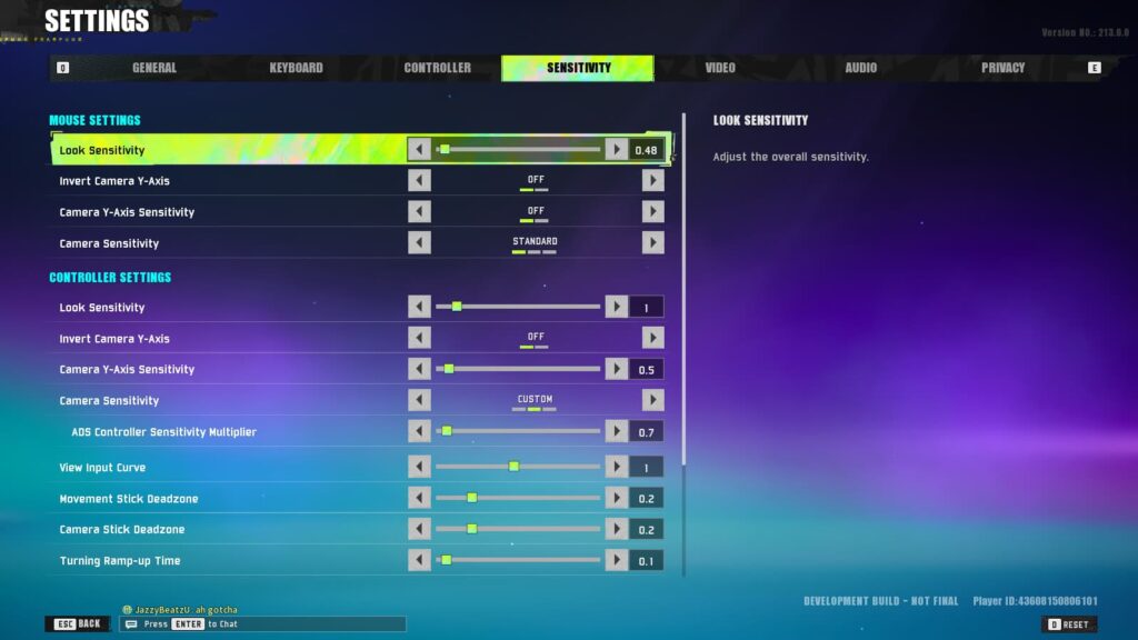 The FragPunk mouse sensitivity settings.