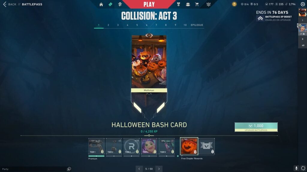 Halloween Bash Card (Free) in the VALORANT Episode 9 Act 3 Battle Pass.