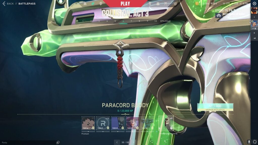 Paracord Buddy (Free) in the VALORANT Episode 9 Act 3 Battle Pass.