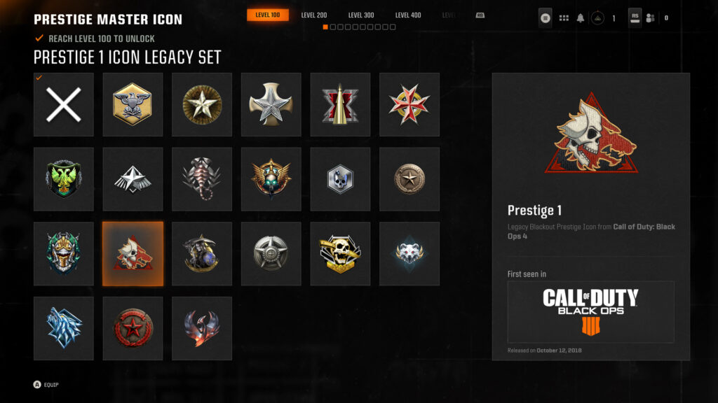 A set of Legacy Prestige Icons in Call of Duty BO6.