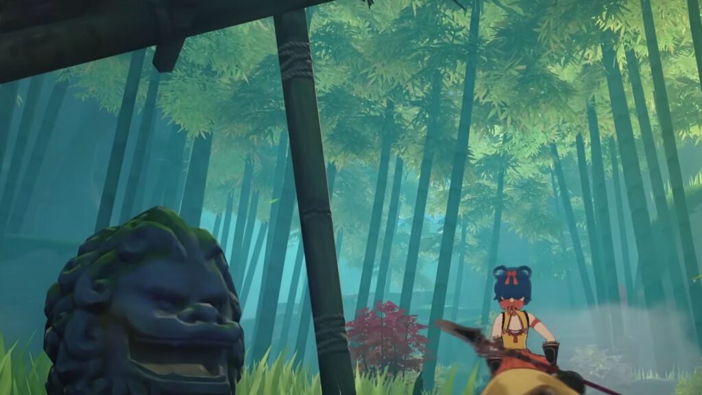 Xiangling is in the bamboo forest in Liyue