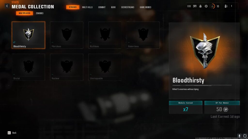 The Medal Collection screen of Black Ops 6.