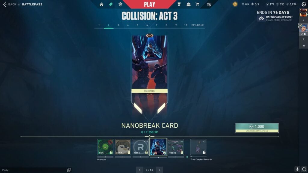 Nanobreak Card in the VALORANT Episode 9 Act 3 Battle Pass.