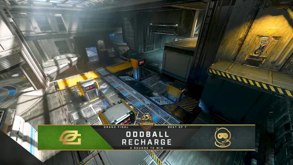 Oddball Recharge is shown on screen for OpTic vs. SSG after the map is remade during the Halo World Championship Grand Final.