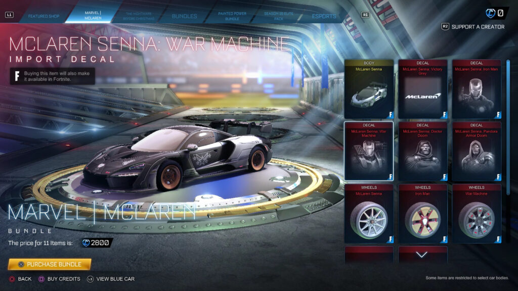 War Machine Rocket League McLaren Senna