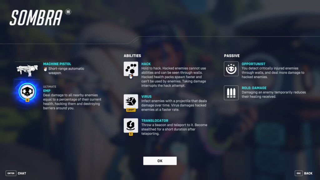 Sombra's current kit in Overwatch 2