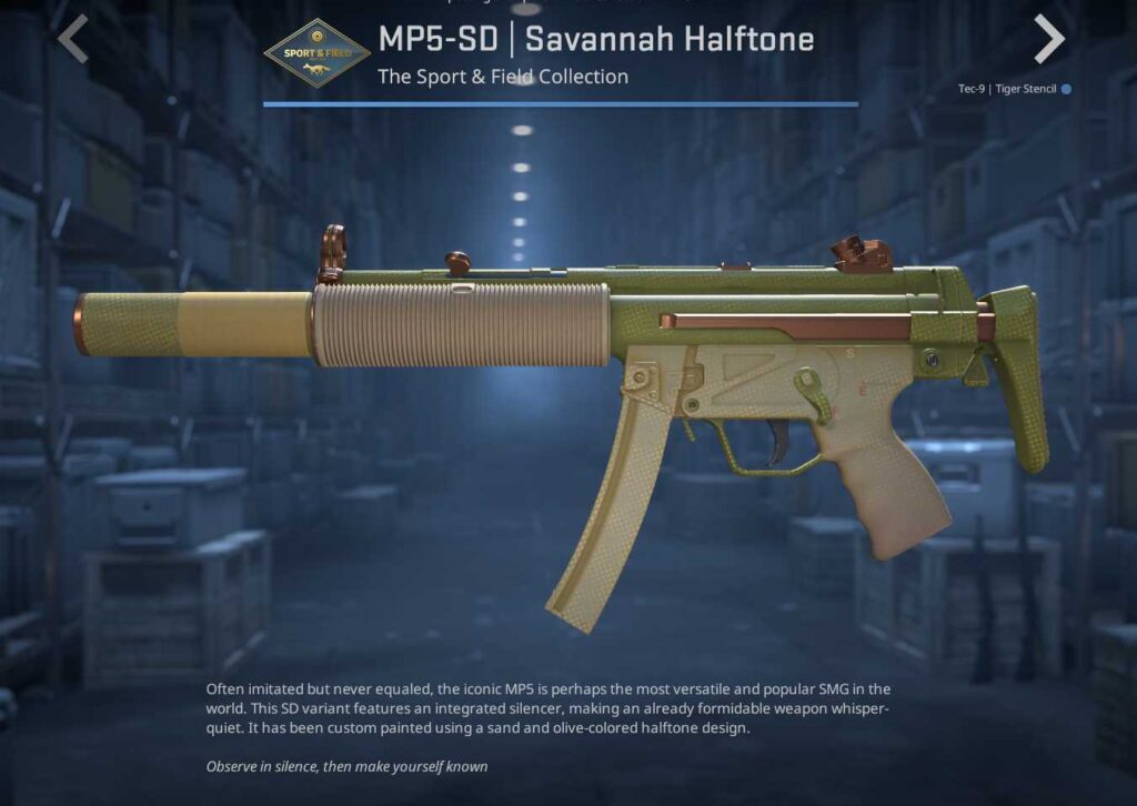 A screenshot of a weapon skin in the Sport & Field Case in CS2.