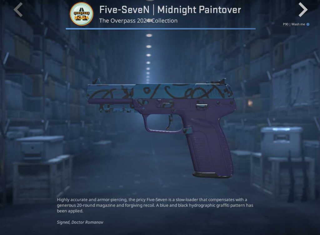 A screenshot of a weapon skin from the Overpass 2024 collection in CS2.