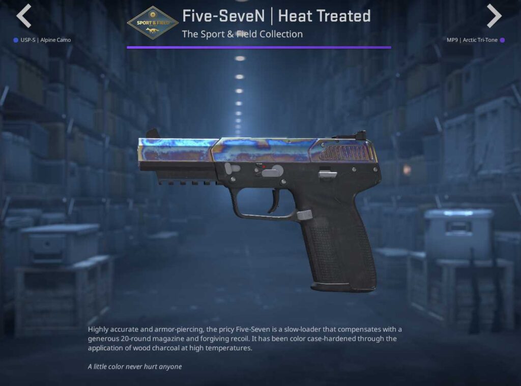 A screenshot of a weapon skin in the Sport & Field Case in CS2.