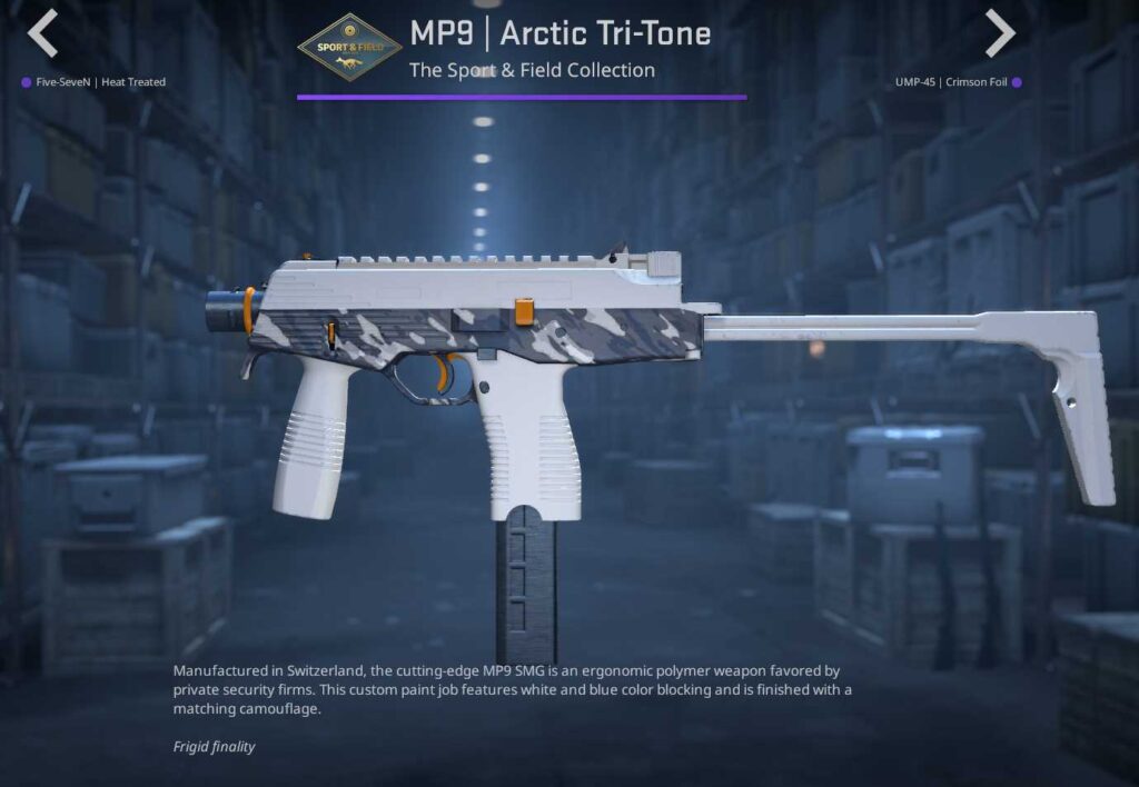 A screenshot of a weapon skin in the Sport & Field Case in CS2.