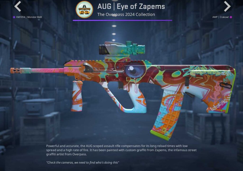 A screenshot of a weapon skin from the Overpass 2024 collection in CS2.