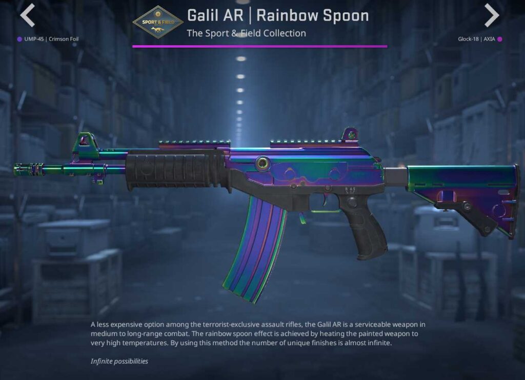 A screenshot of a weapon skin in the Sport & Field Case in CS2.
