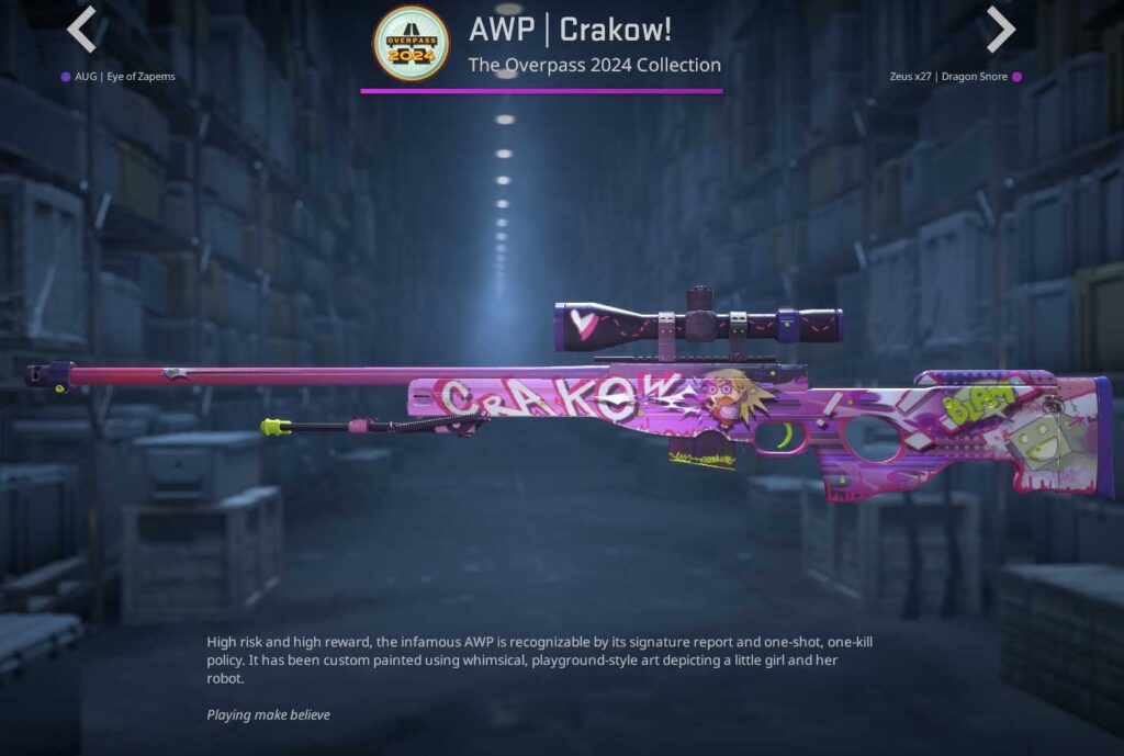 A screenshot of a weapon skin from the Overpass 2024 collection in CS2.