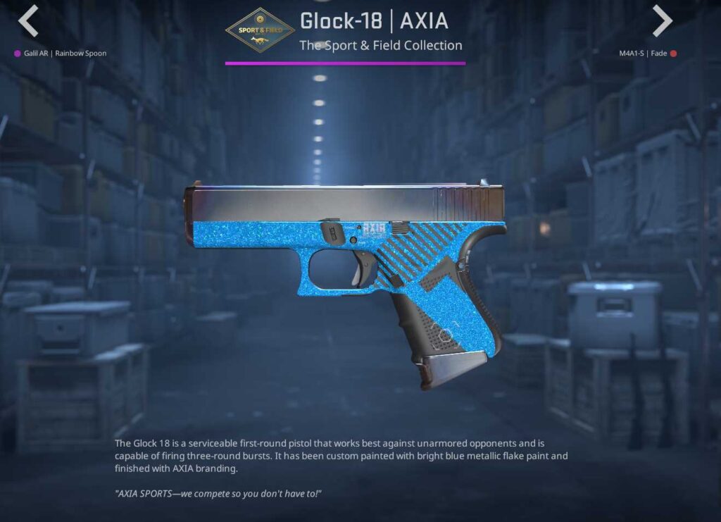 A screenshot of a weapon skin in the Sport & Field Case in CS2.