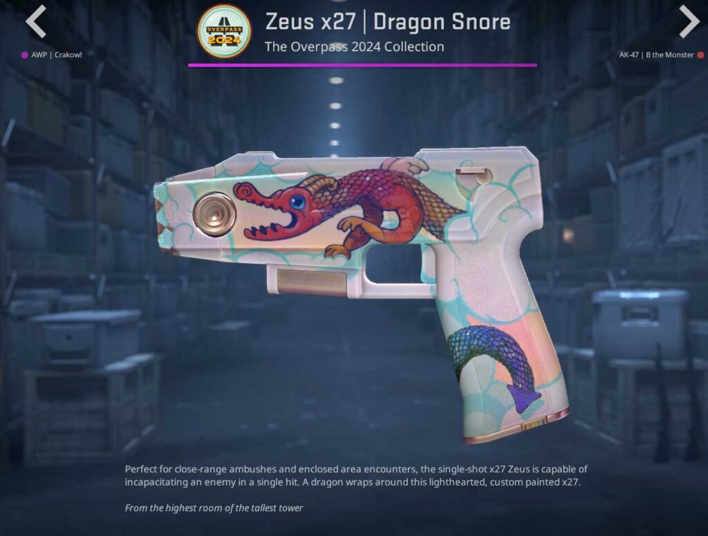 A screenshot of a weapon skin from the Overpass 2024 collection in CS2.
