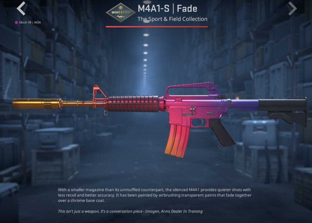 A screenshot of a weapon skin in the Sport & Field Case in CS2.