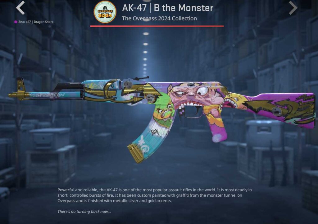 A screenshot of a weapon skin from the Overpass 2024 collection in CS2.