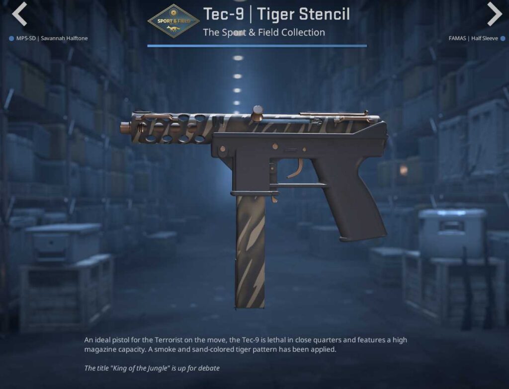 A screenshot of a weapon skin in the Sport & Field Case in CS2.