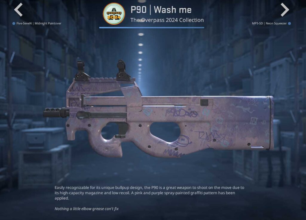 A screenshot of a weapon skin from the Overpass 2024 collection in CS2.