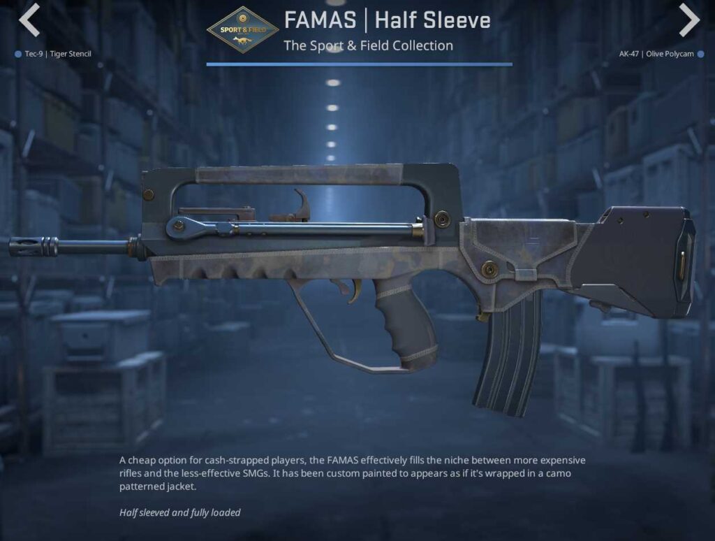 A screenshot of a weapon skin in the Sport & Field Case in CS2.