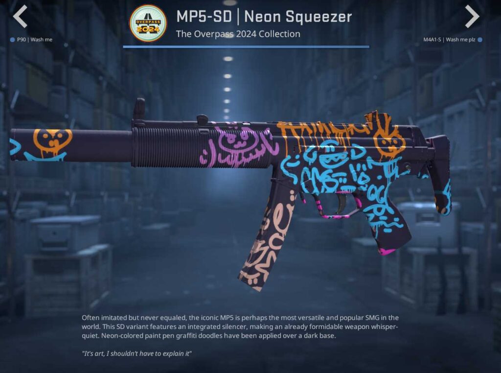 A screenshot of a weapon skin from the Overpass 2024 collection in CS2.