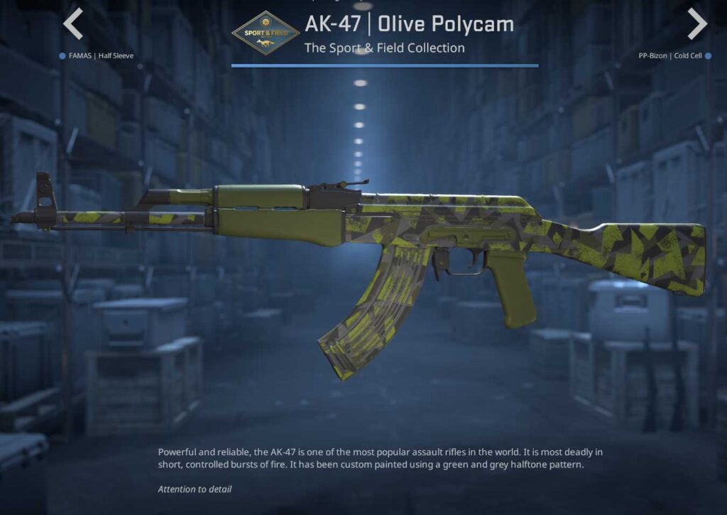 A screenshot of a weapon skin in the Sport & Field Case in CS2.