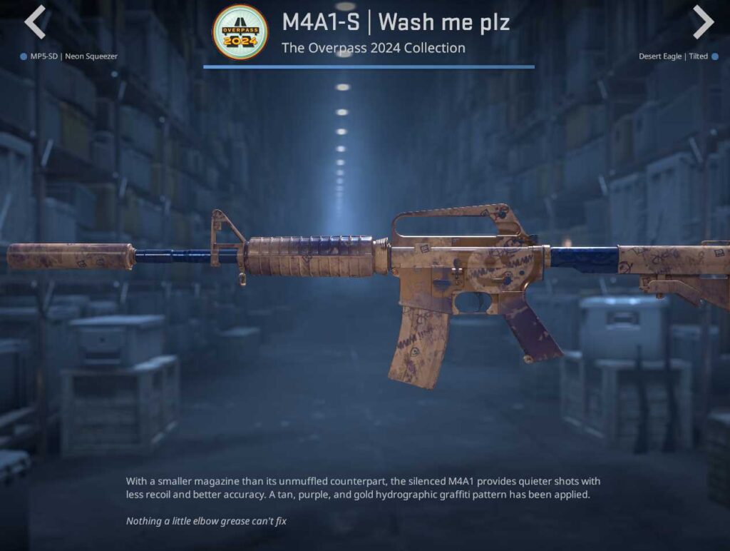 A screenshot of a weapon skin from the Overpass 2024 collection in CS2.