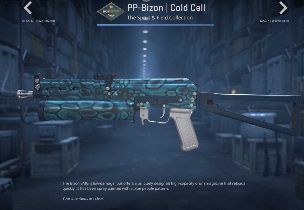 A screenshot of a weapon skin in the Sport & Field Case in CS2.
