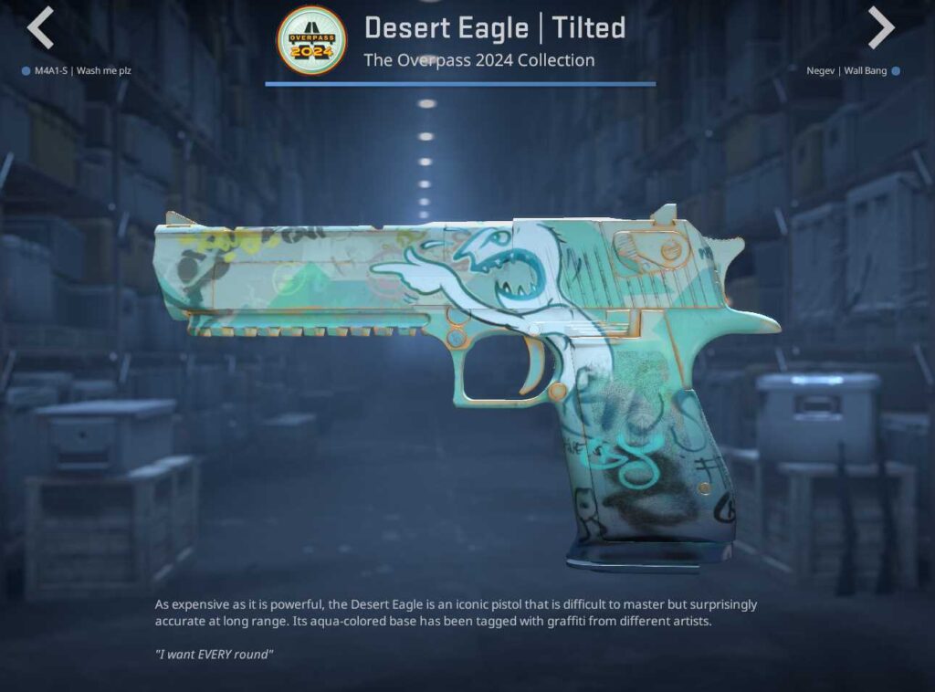A screenshot of a weapon skin from the Overpass 2024 collection in CS2.