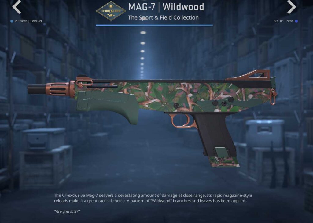 A screenshot of a weapon skin in the Sport & Field Case in CS2.