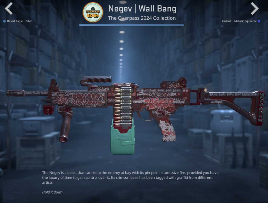 A screenshot of a weapon skin from the Overpass 2024 collection in CS2.