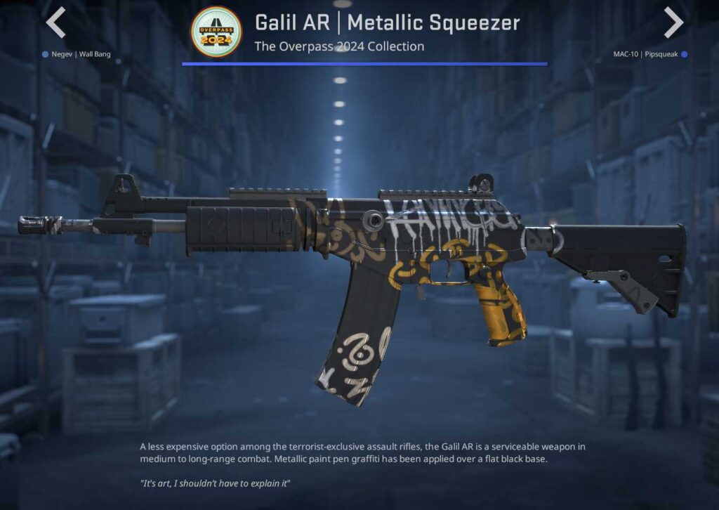 A screenshot of a weapon skin from the Overpass 2024 collection in CS2.