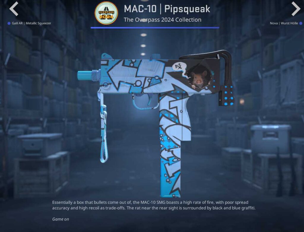 A screenshot of a weapon skin from the Overpass 2024 collection in CS2.