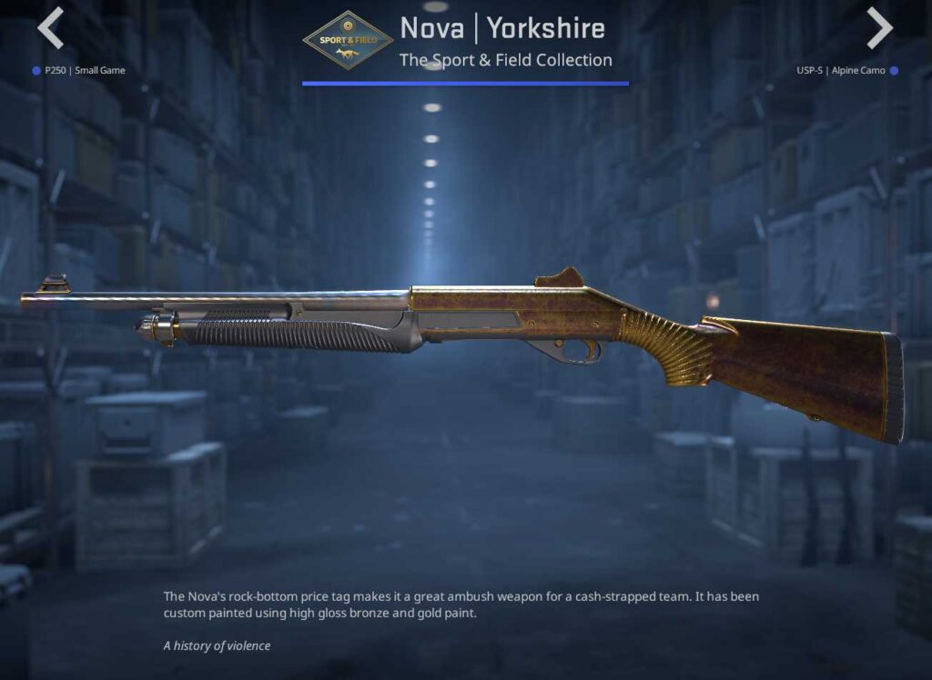 A screenshot of a weapon skin in the Sport & Field Case in CS2.