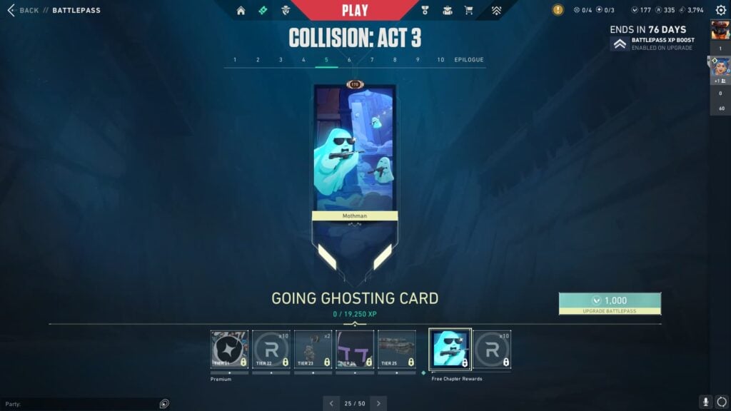 Going Ghosting Card (Free) in the VALORANT Episode 9 Act 3 Battle Pass.