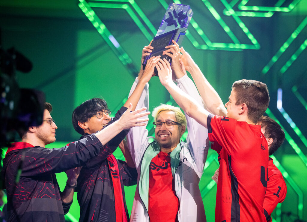 Team Sentinels pose with trophy in hand after victory at the VALORANT Champions Tour 2021: VCT Masters Reykjavík Grand Finals on May 30, 2021 in Reykjavik, Iceland. (Photo by Colin Young-Wolff/Riot Games)