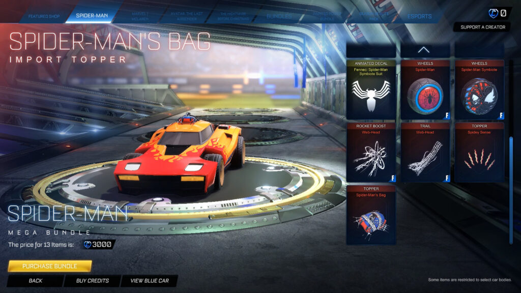 The topper Spider-Man’s Bag in Rocket League