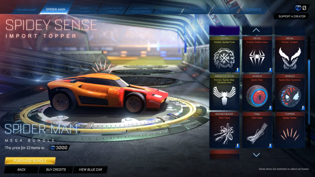 Spidey Sense topper in Rocket League