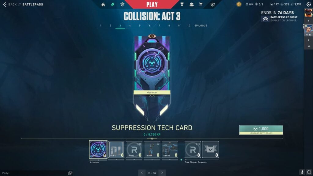 Suppression Tech Card in the VALORANT Episode 9 Act 3 Battle Pass.