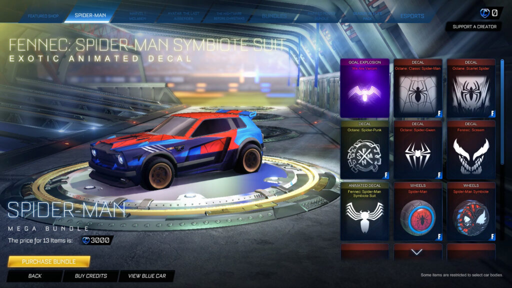 Animated Decal Spider-Man Symbiote Suit in Rocket League