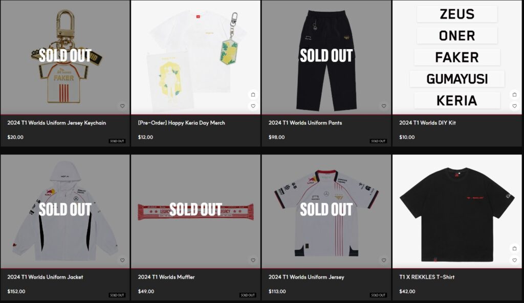 T1's Worlds 2024 merchandise is officially marked as sold out on their website.